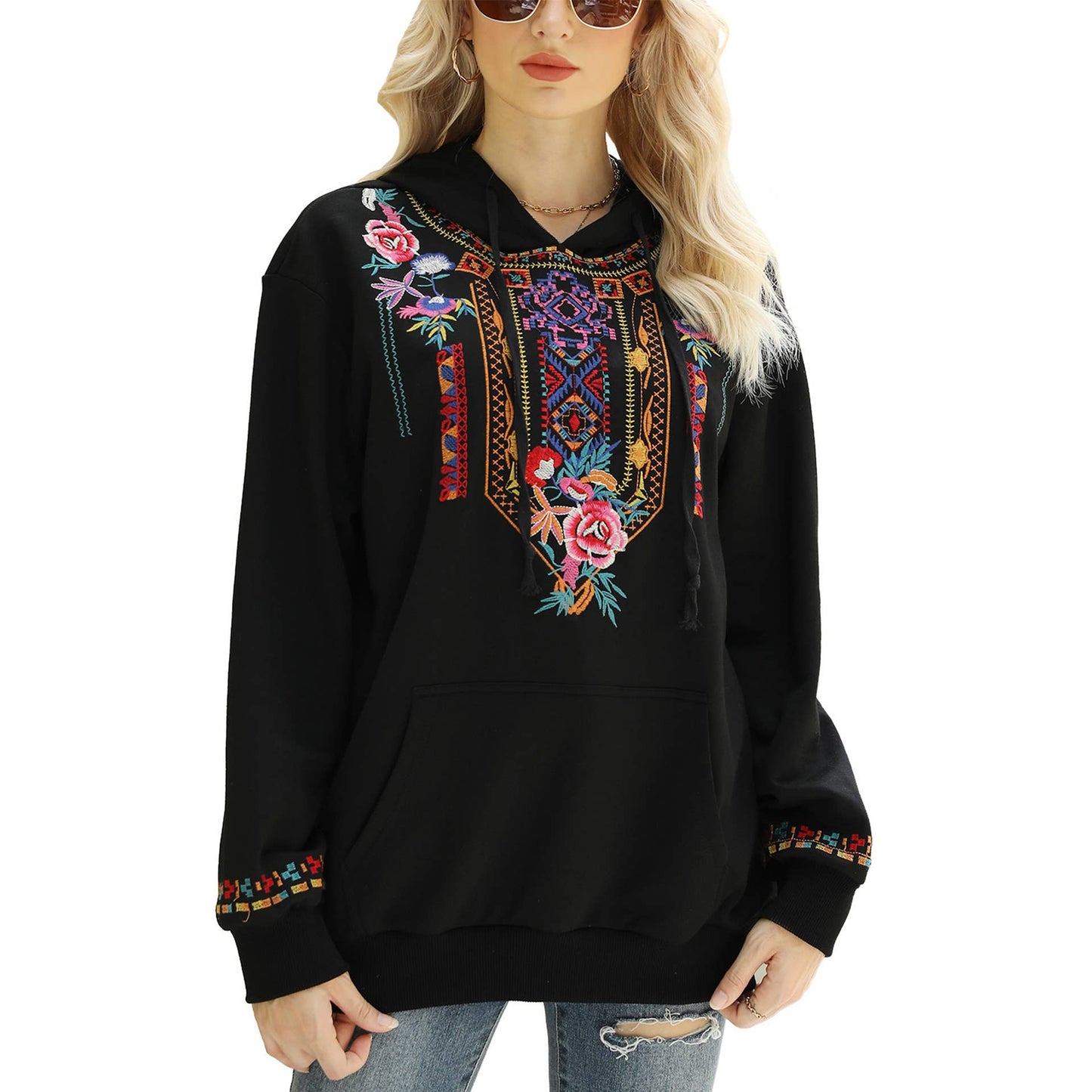 STYLISH EMBROIDERED HOODIE WITH LOOSE PULLOVER