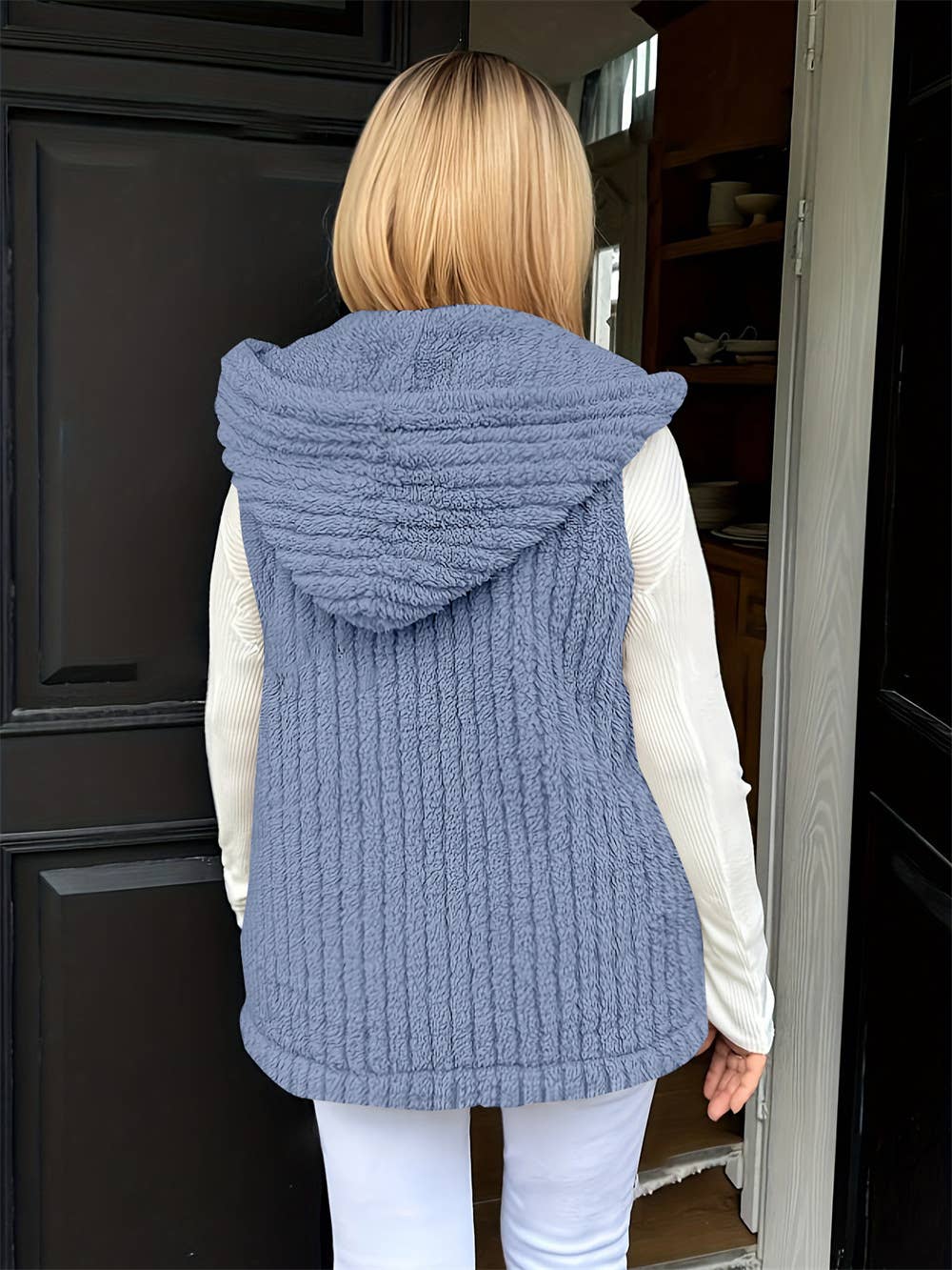 WOMEN'S WOOLEN HOODED VEST SLEEVELESS COAT