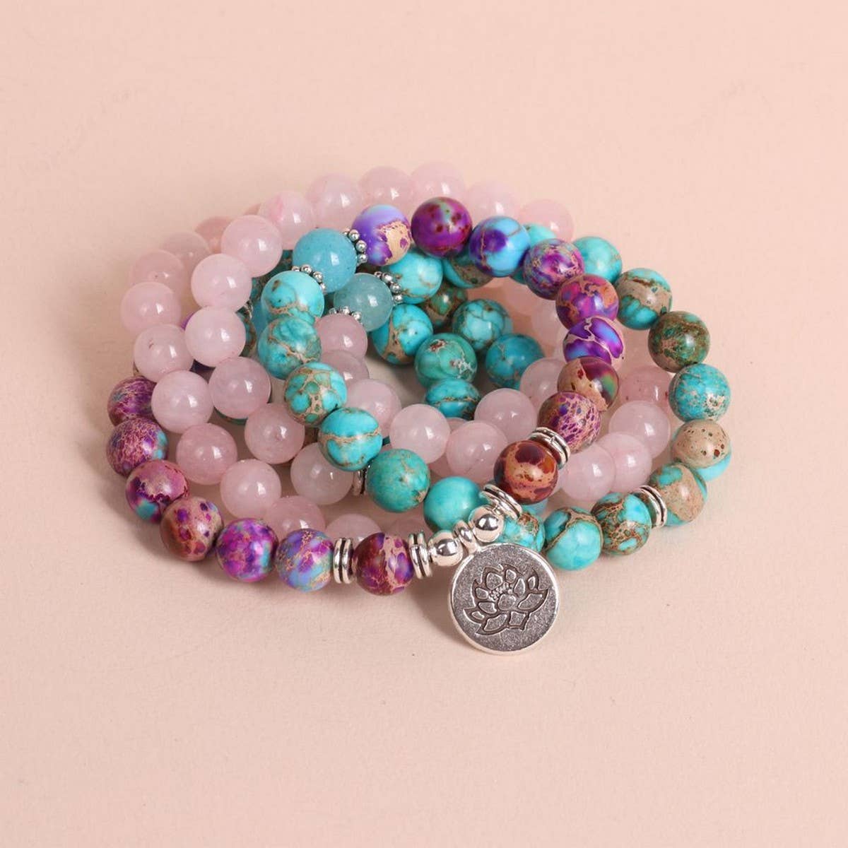 PURPLE EMPEROR PINE, ROSE QUARTZ BEADED BRACELETS_CWAJE3938