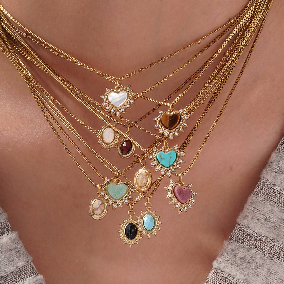 Minimalist Heart Necklace with Blue Tiger's Eye