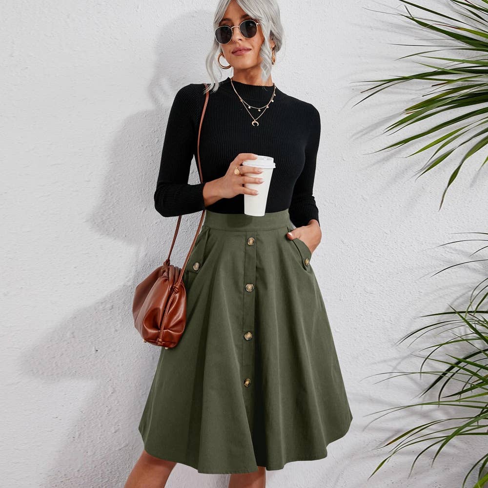 ELEGANT UMBRELLA SKIRT WITH FRENCH POCKET WAIST