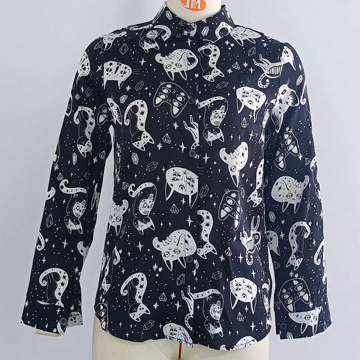 Long sleeve print loose abstract print shirt