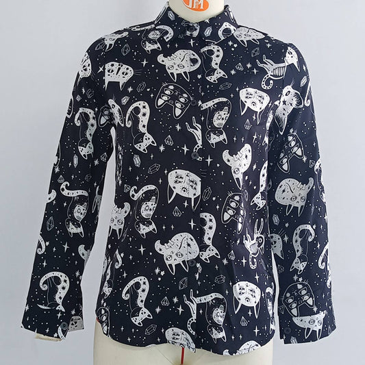 Long sleeve print loose abstract print shirt