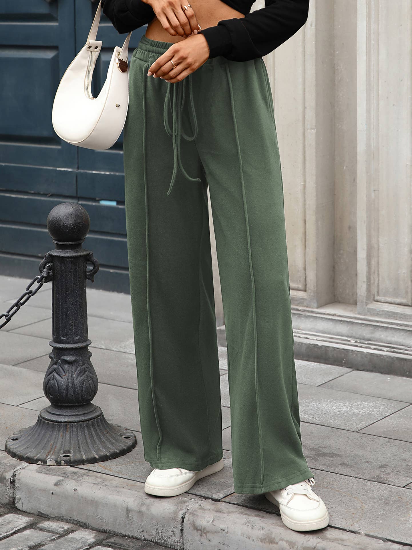 Solid color velvet drawstring loose casual pants