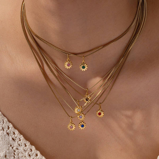 Minimalist Stainless Steel Monthly Stone Necklace