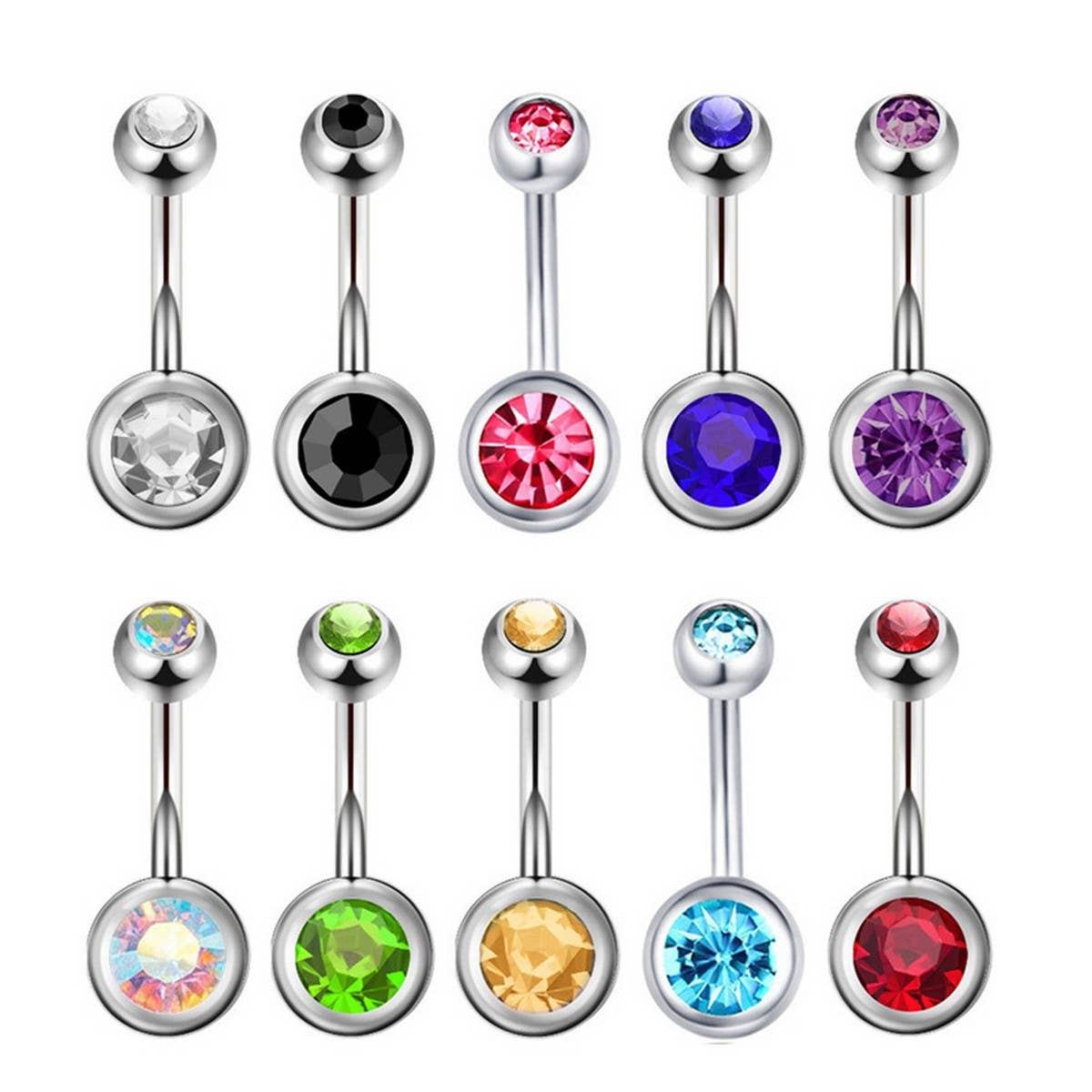 Double Gem Belly Button Ring ? Stainless Steel