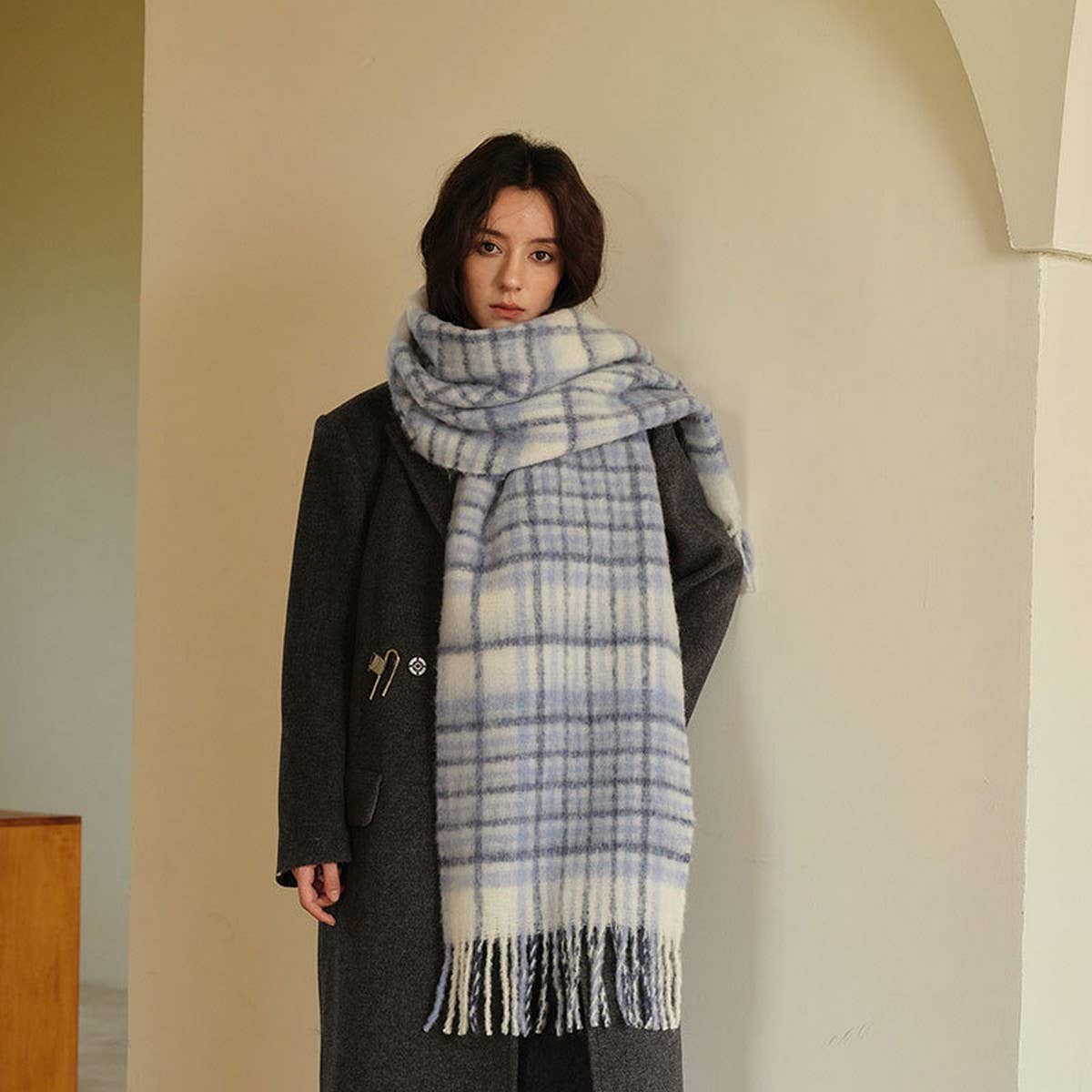 Colorblock Plaid Wool Blend Scarf ? Unisex Wrap