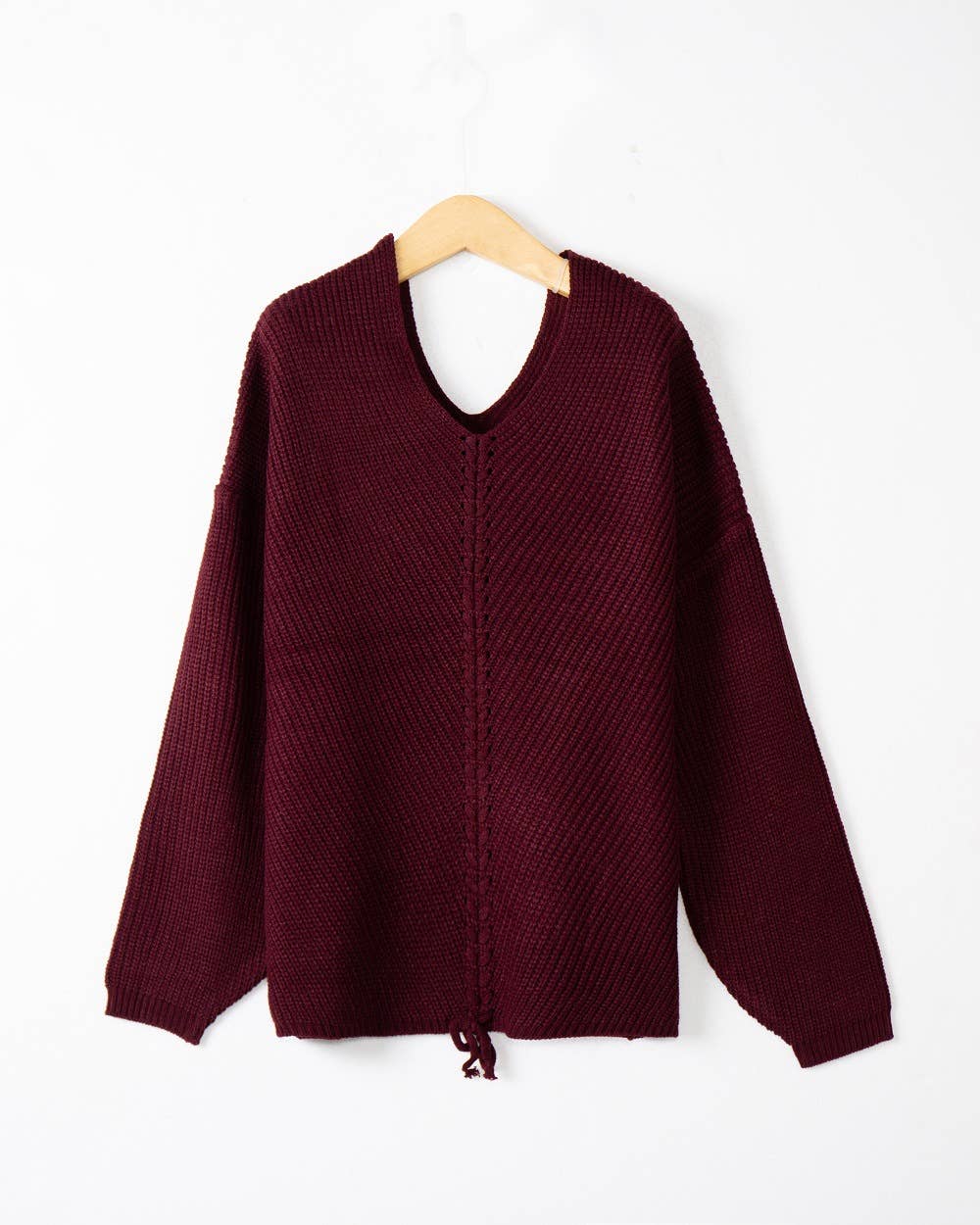 V-NECK LONG-SLEEVED SOLID PULLOVER SWEATER