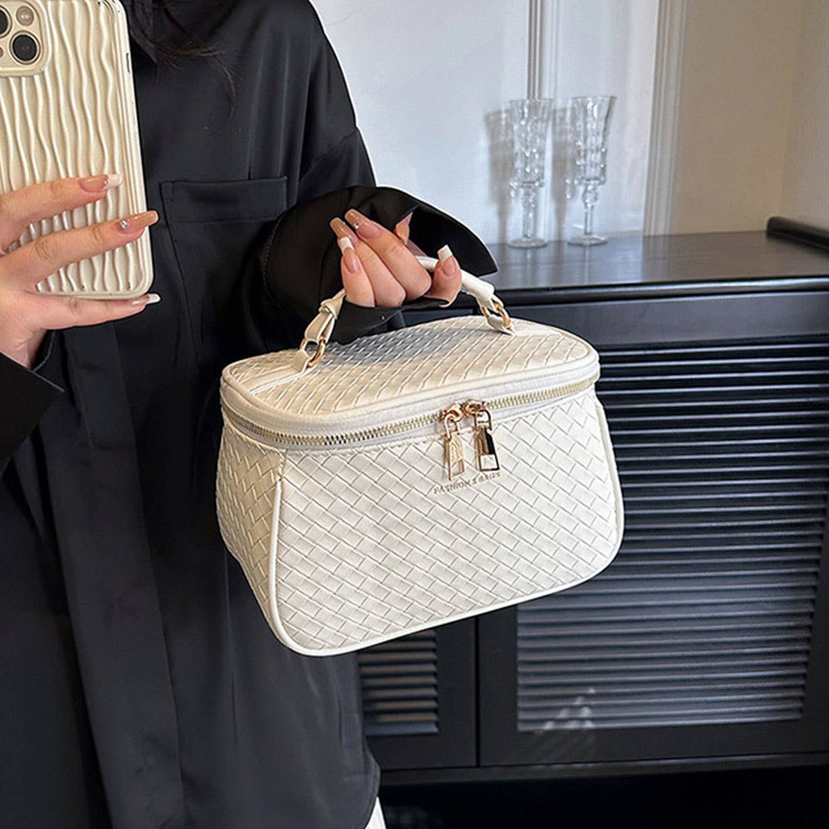 WOVEN PATTERN LARGE CAPACITY COSMETIC BAG_CWAB4419