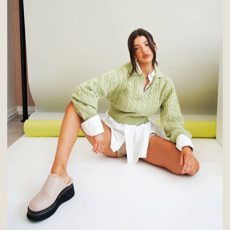 SOLID COLOR V-NECK LONG-SLEEVED SWEATER