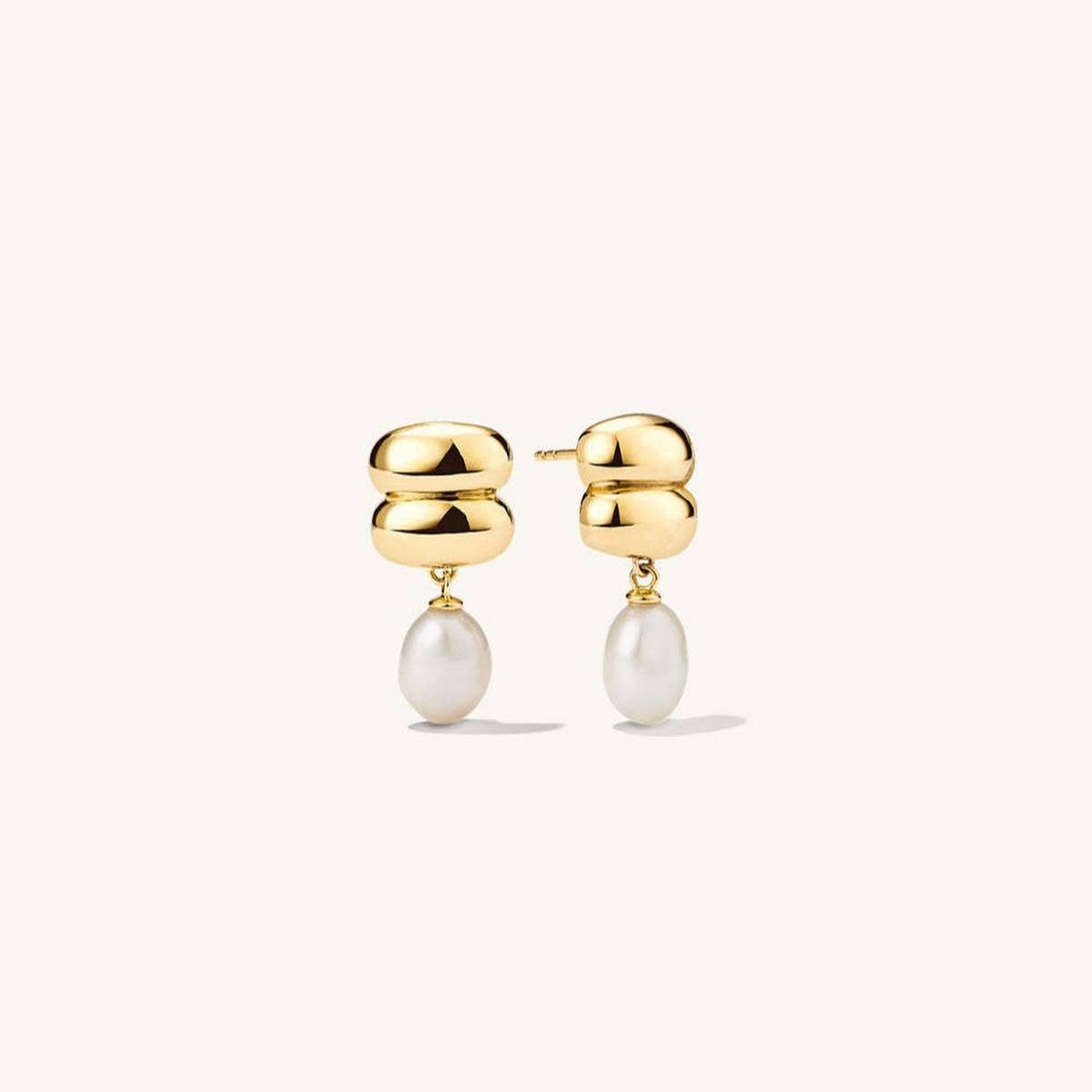 Minimalist Irregular Pearl Earrings 18K Gold Steel