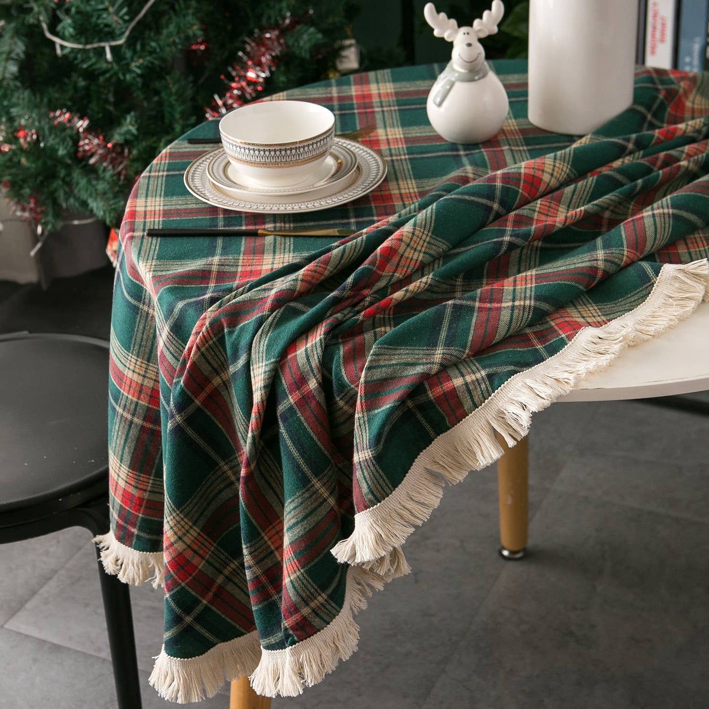 PLAID PATTERN ROUND TABLECLOTH_CWMM0036