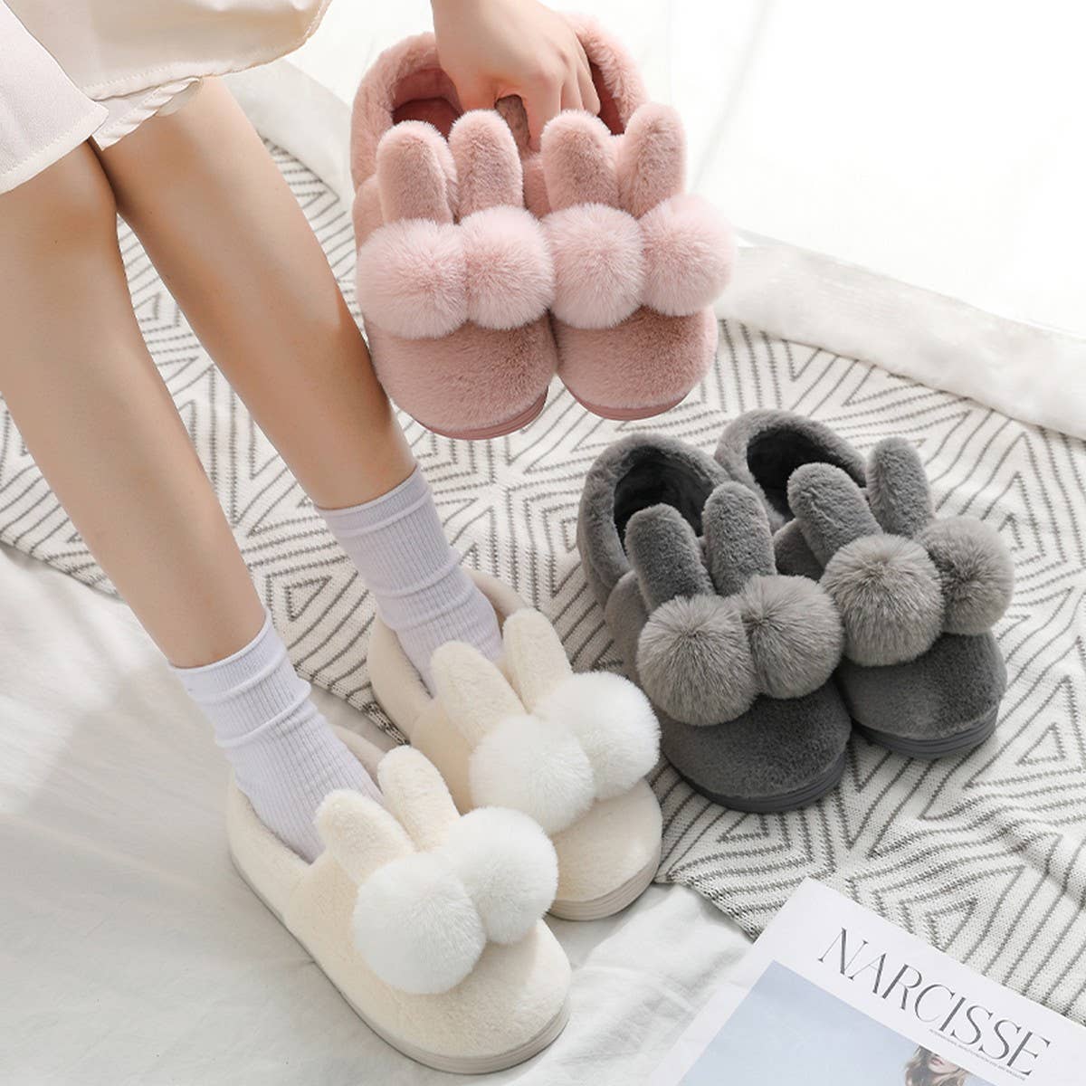 CUTE CARTOON ANIMAL  WARM FLEECE HOUSE SLIPPERS