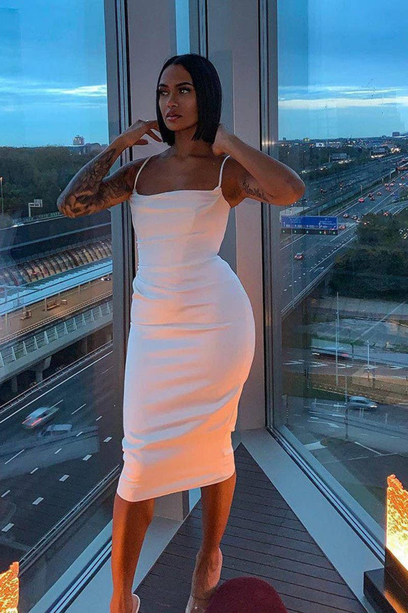 CWDMD4253_SOLID COLOR SUSPENDER SLIM LONG DRESS