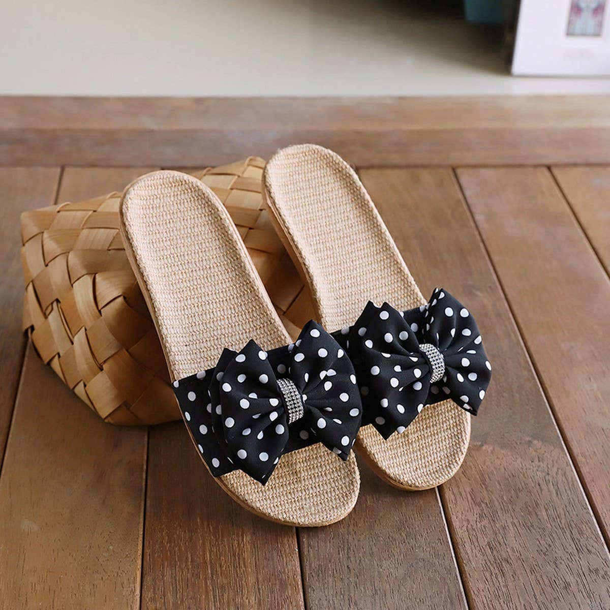 Bow Linen Summer Slippers Soft Sole, Breathable_CWSHF0188