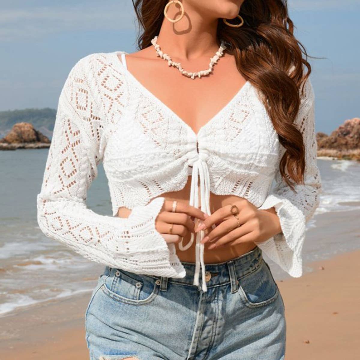 V-neck solid color fashion knitwear for women