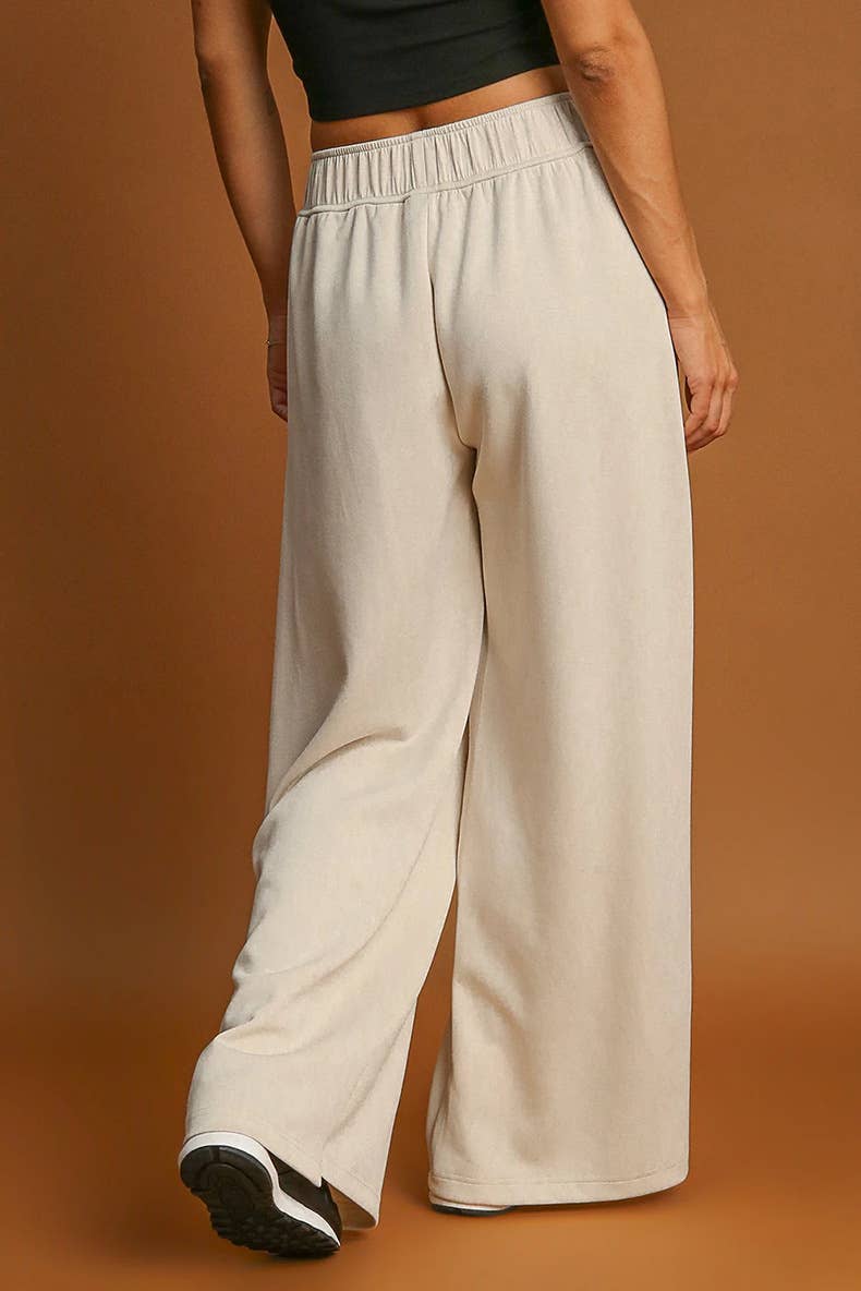 SIMPLE SOLID COLOR DRAWSTRING WIDE-LEG PANTS