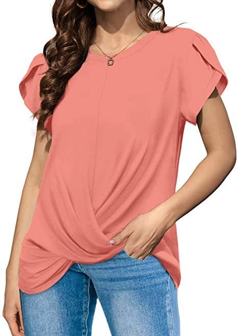 Solid color knotted short-sleeved blouse