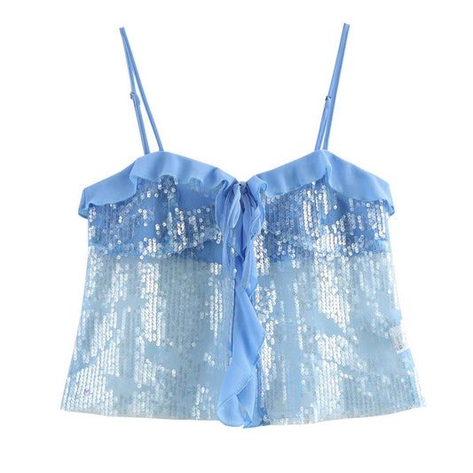 Sequin Sleeveless Crop Cami Top for Women