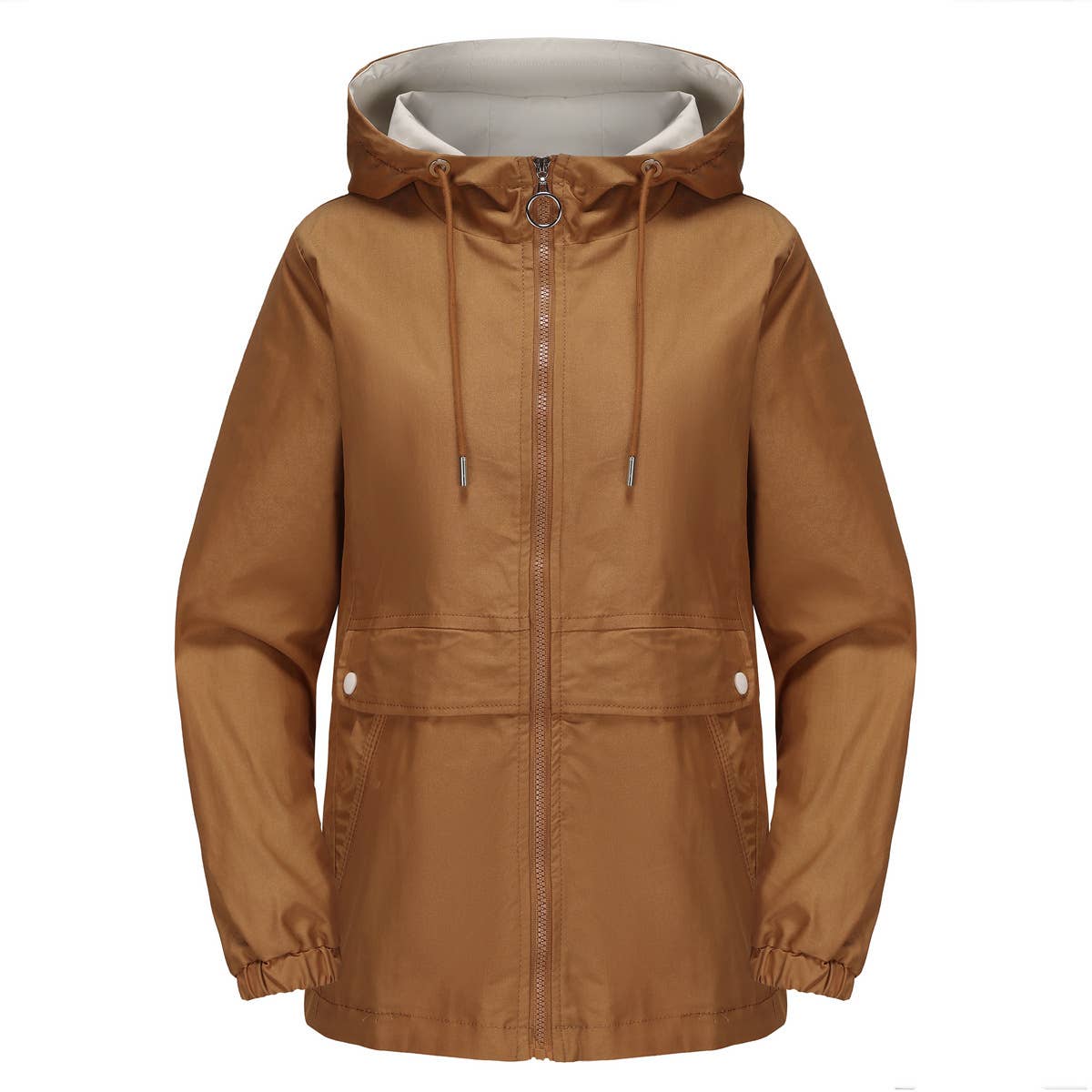 HOODED SOLID COLOR LONG SLEEVE TRENCH COAT