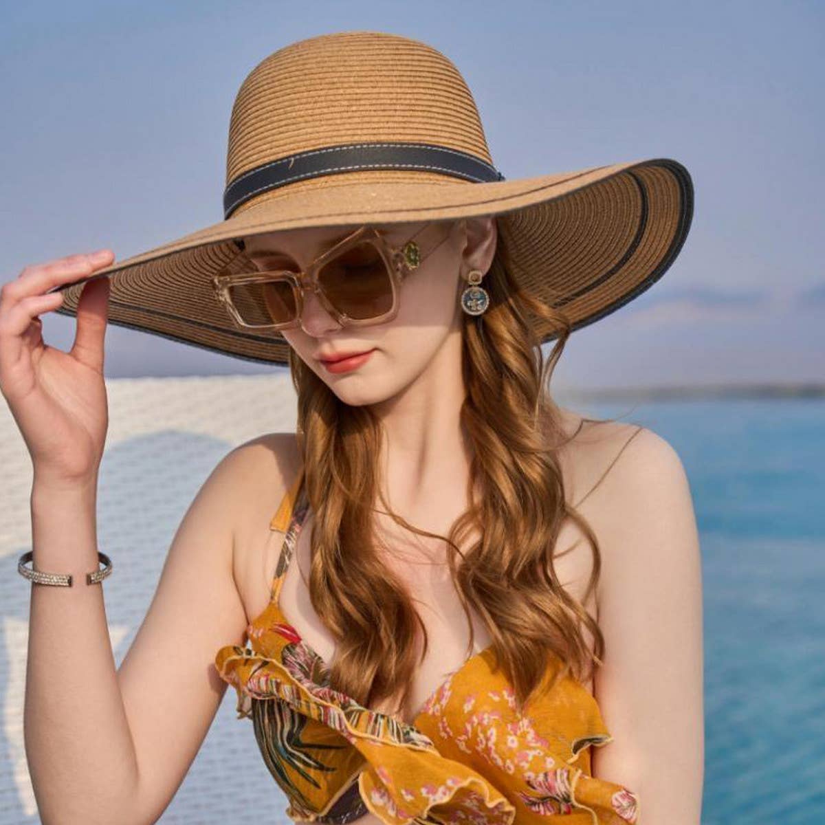 BROWN SUN PROTECTION STRAW HAT_CWAH1342