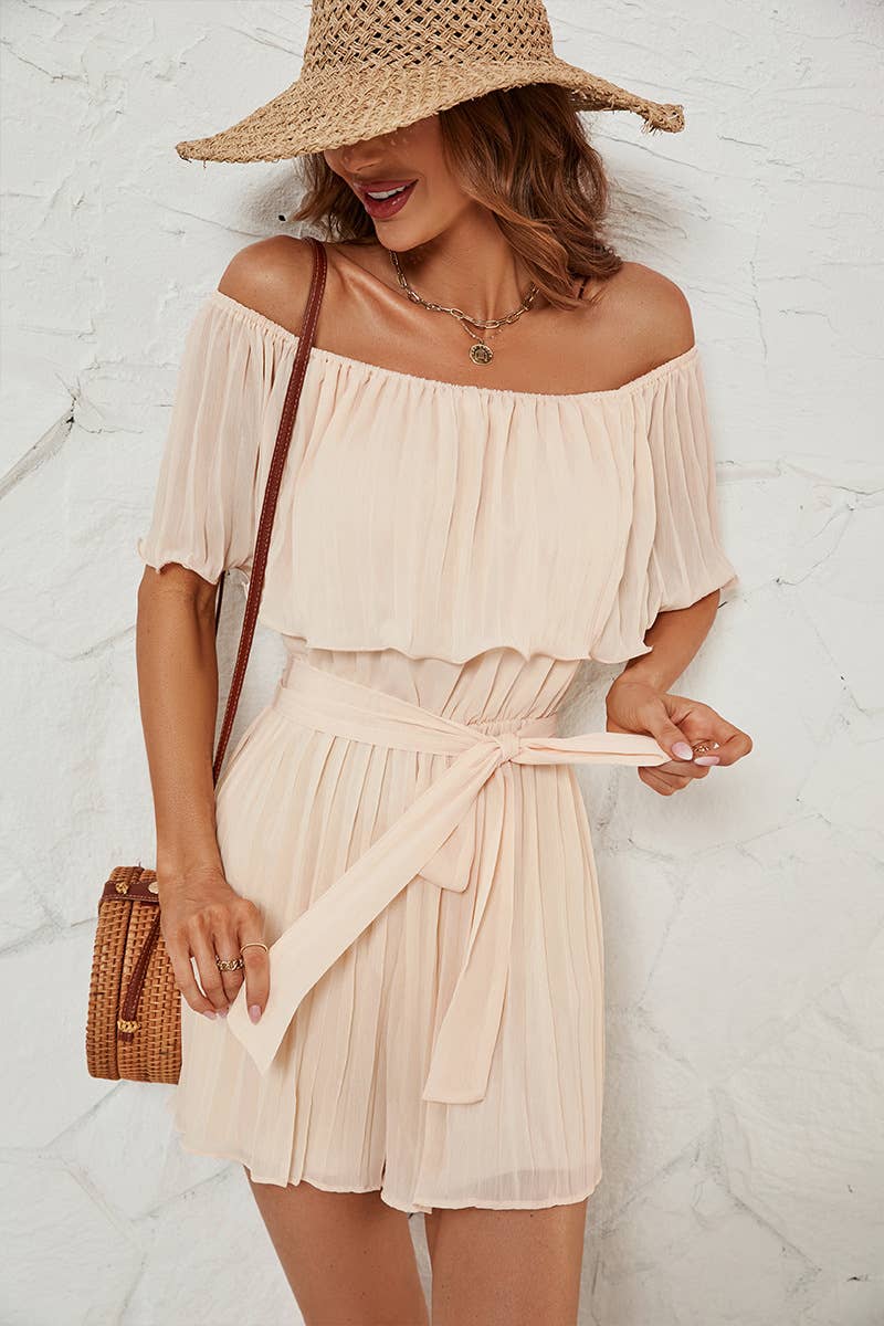 ONE-LINE NECK PLEATED FIVE-SLEEVED JUMPSUIT