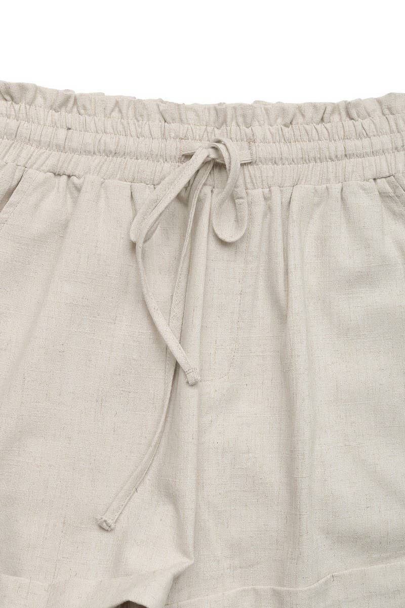 CWBSP0509_HIGH-WAIST ELASTIC CASUAL LINEN SHORTS