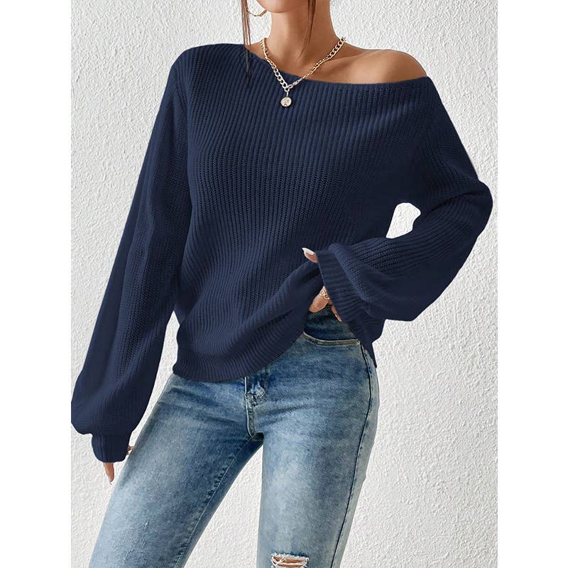 SLOUCHY OFF-THE-SHOULDER SEXY SOLID COLOR SWEATER
