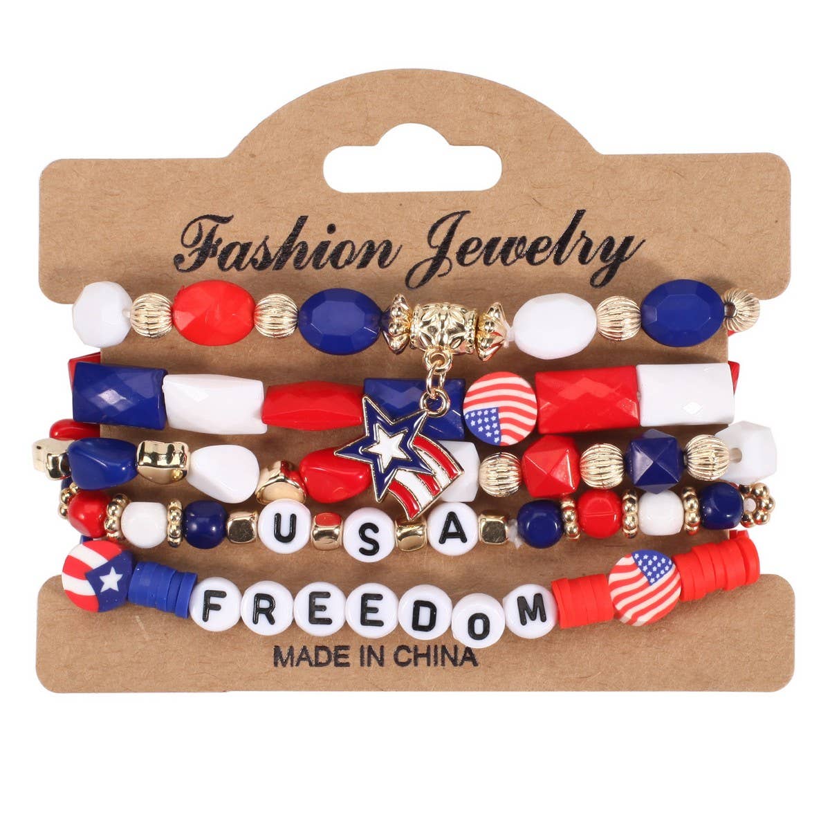 CWMM10463_USA FLAG RED WHITE BLUE BEADED BRACELET