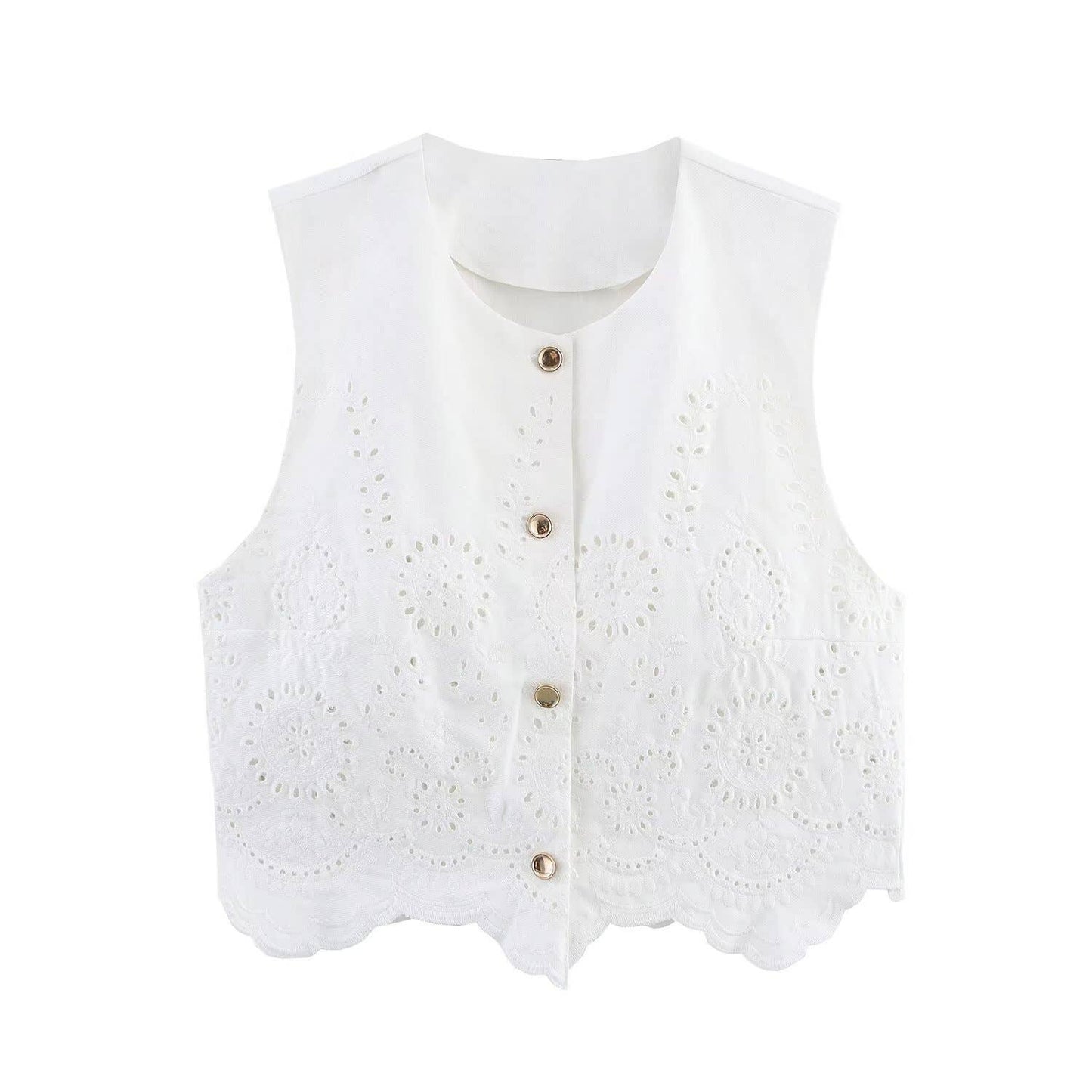 Fashion hollowed-out embroidered vest skirt set