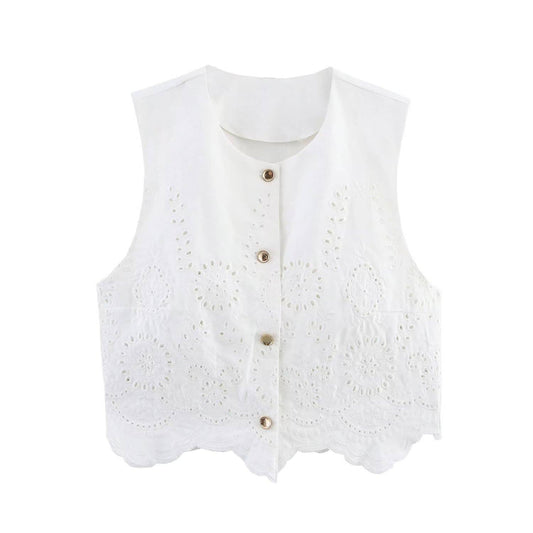 Fashion hollowed-out embroidered vest skirt set