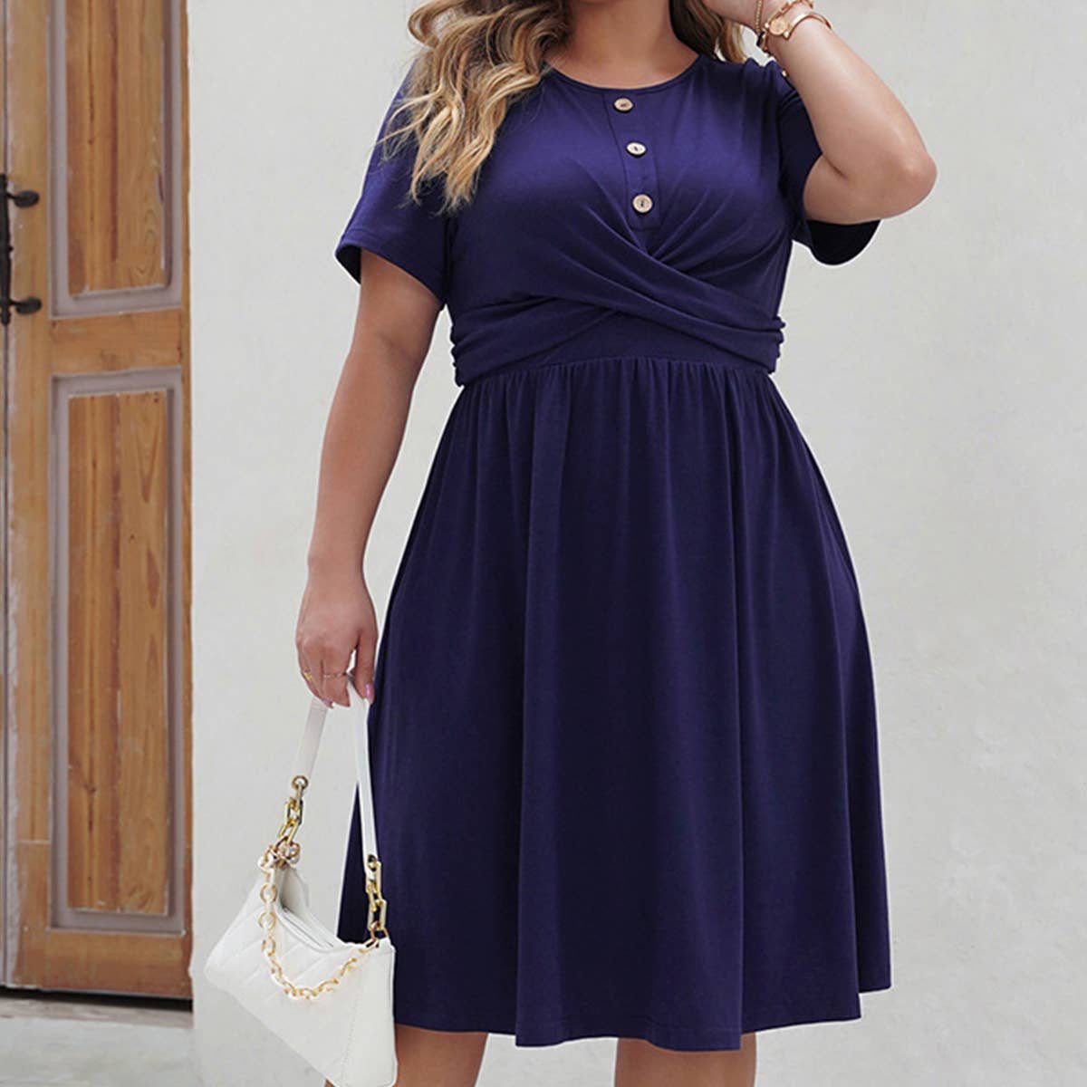 WOMEN'S PLUS SIZE CASUAL ROUND NECK SLIMMING DRESS_CWDSD3145