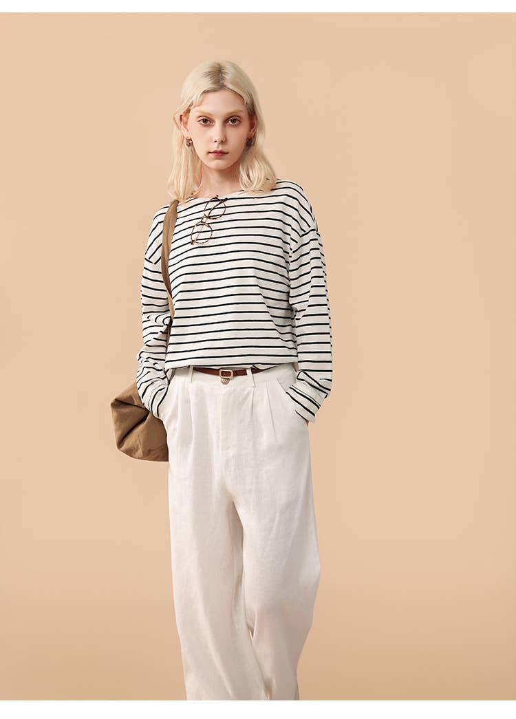 High-end and versatile linen straight-leg pants