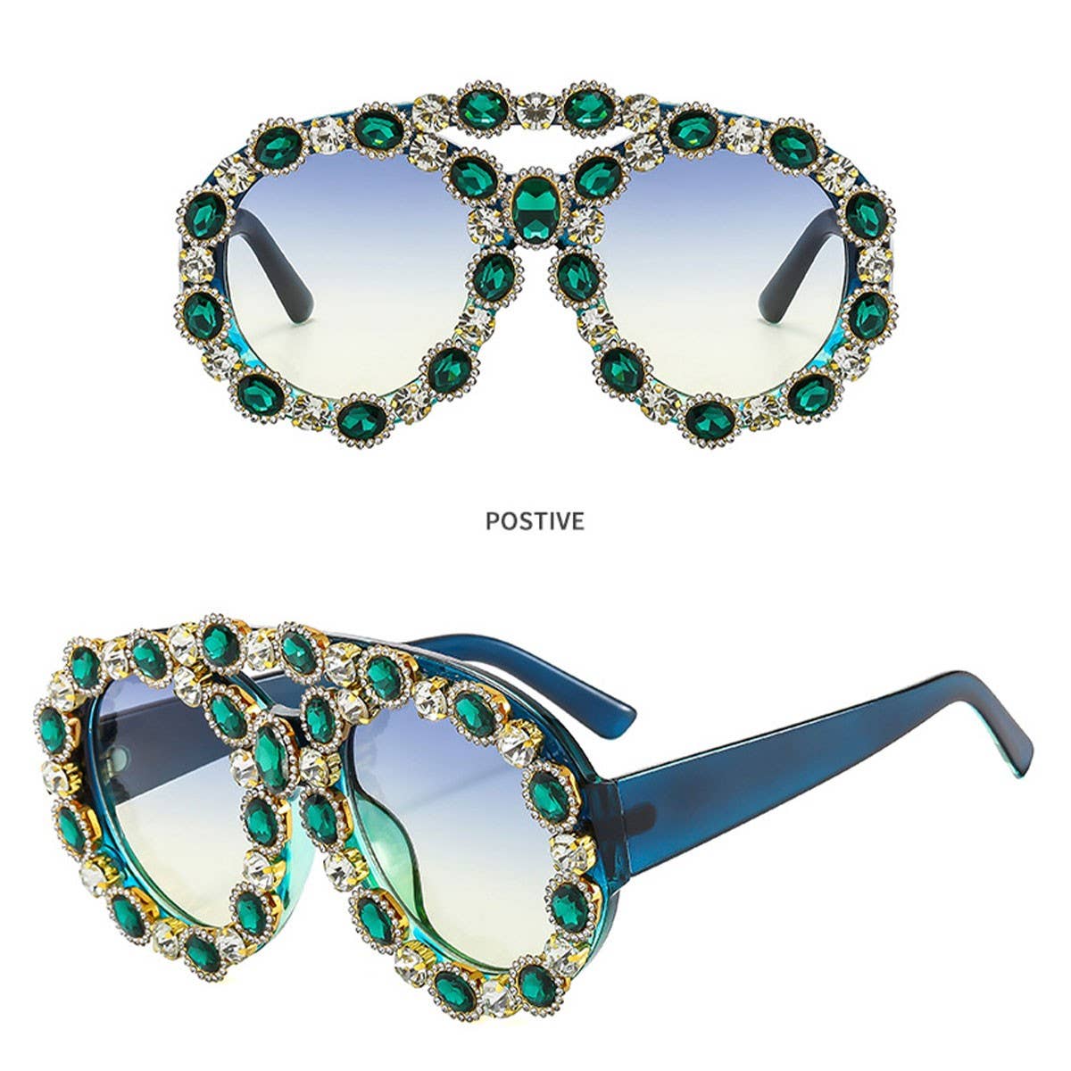LARGE CONTRAST OVAL LUXURY EMERALD SUNGLASSES