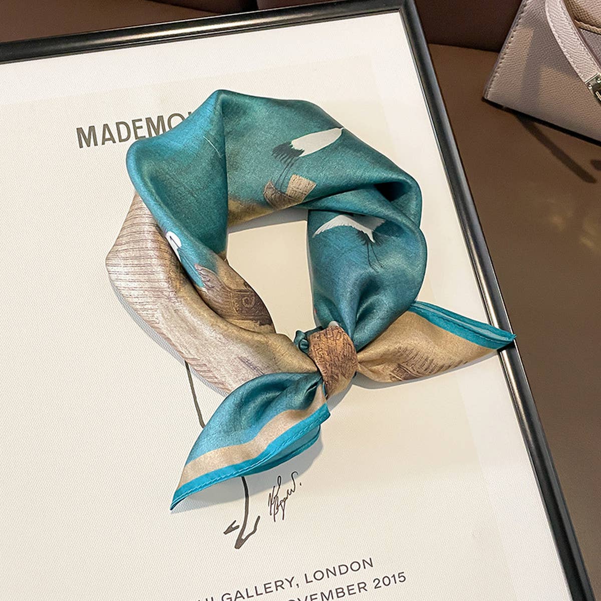 Crane Print 100% Silk Square Scarf 53cm for Women