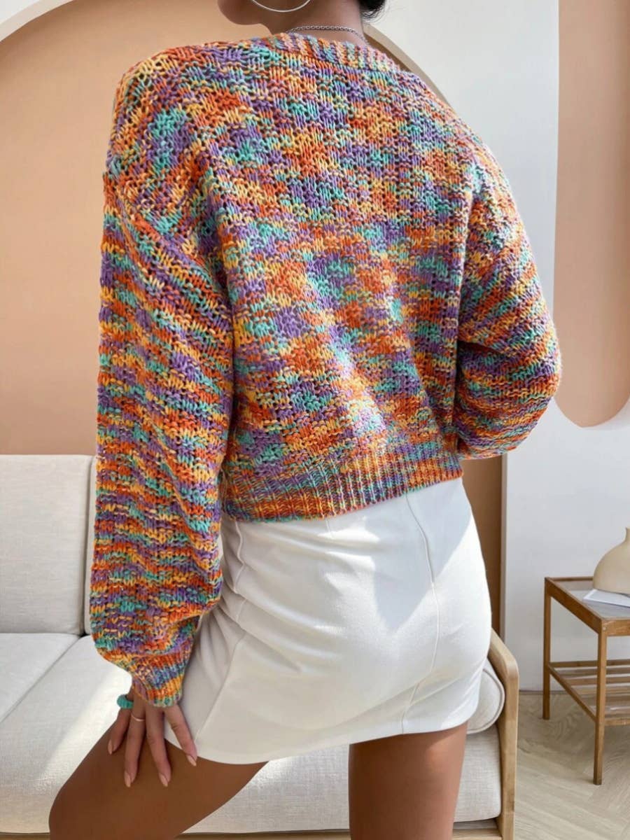 Short rainbow wide open knit cardigan