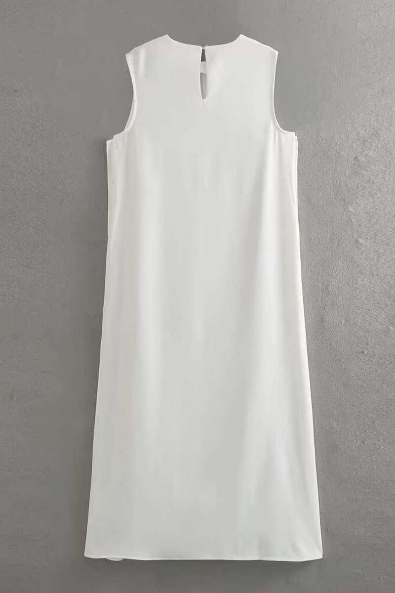 CWDMD2734_SOLID COLOR ROUND NECK SLEEVELESS SLIT LONG DRESS