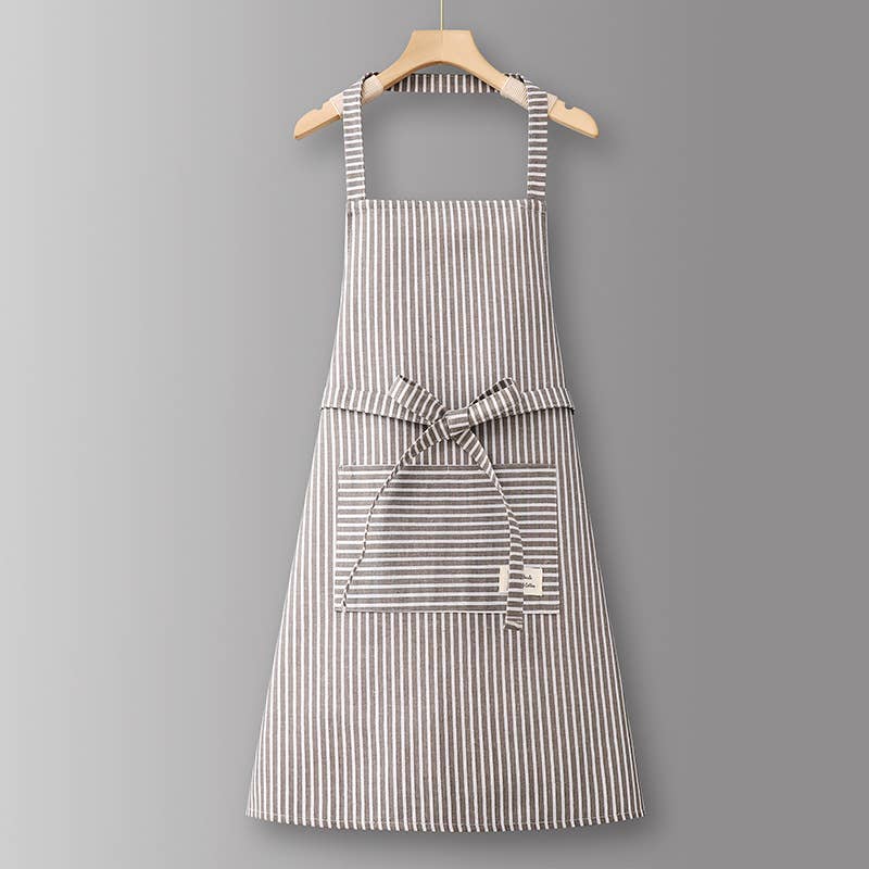 Cotton Striped Grid Kitchen Apron with Pocket