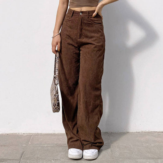 CORDUROY HIGH WAISTED STRAIGHT LEG PANTS