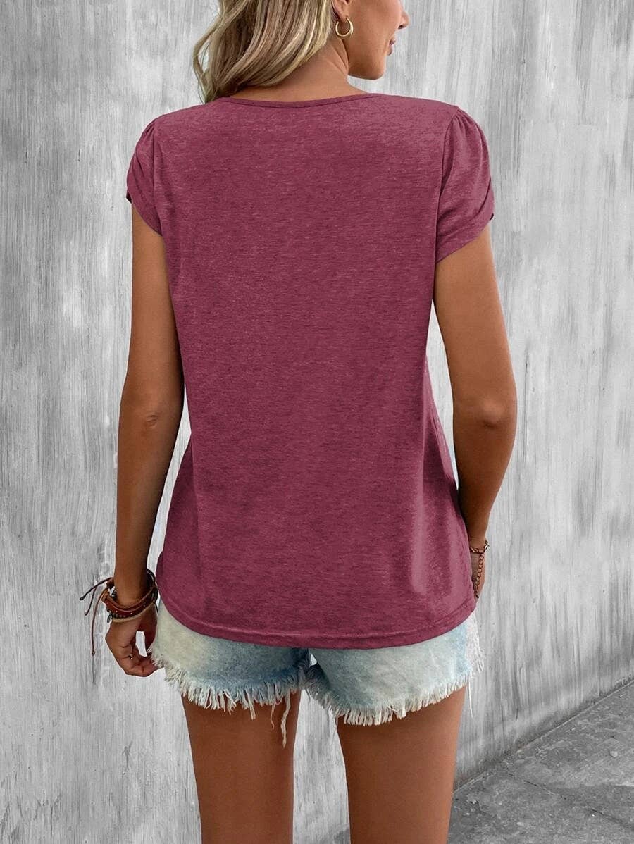 V-NECK LOOSE T-SHIRT WITH SPLICED PETAL SLEEVES