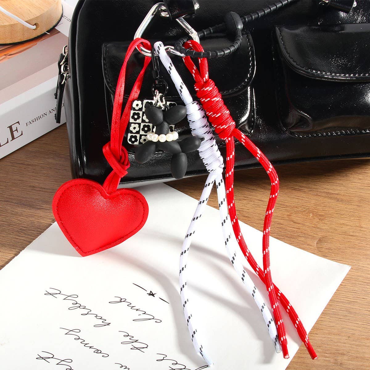 Fashion Red Leather Heart Handwoven Keychain_CWMM7742