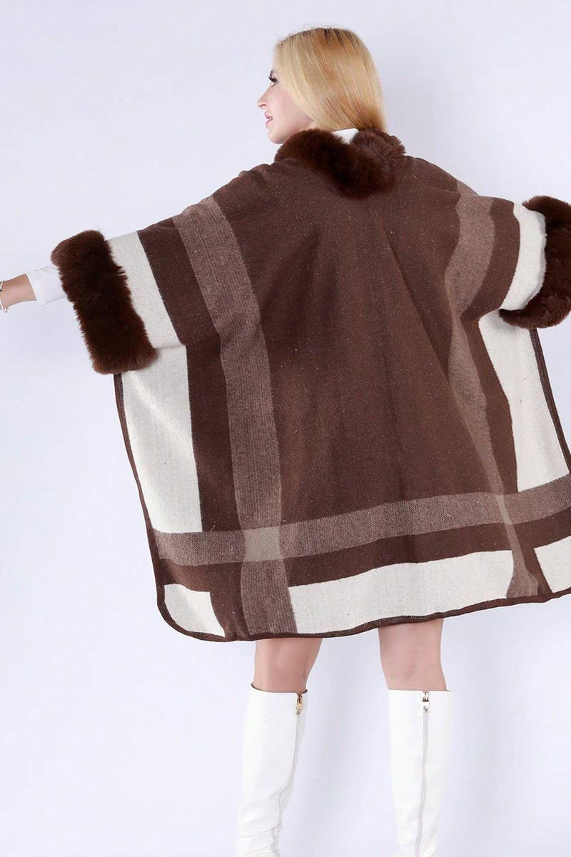 CWOCAL0972_FUR COLLAR HOODED CAPE LOOSE CARDIGAN
