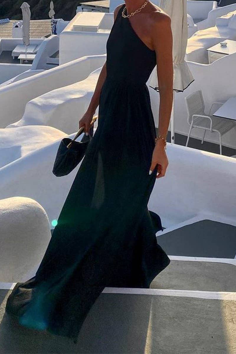 SLOPING SHOULDERS SOLID COLOR SLEEVELESS DRESS_CWDMD1344