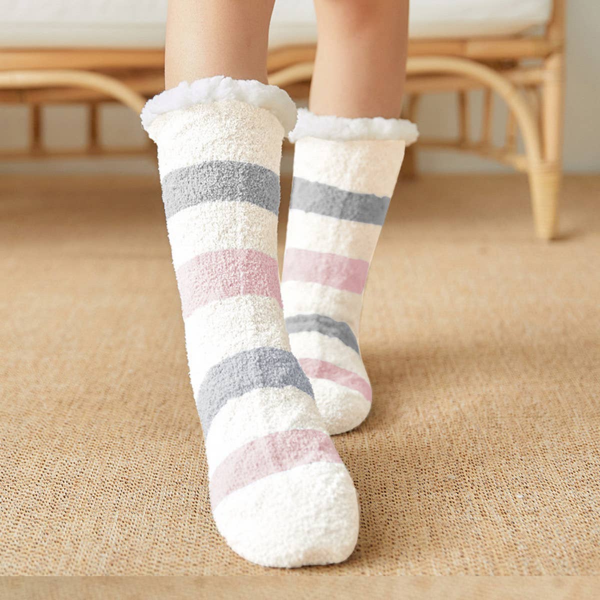 THICKENED TWISTED STRIPED PLUSH INDOOR SLIPPERS
