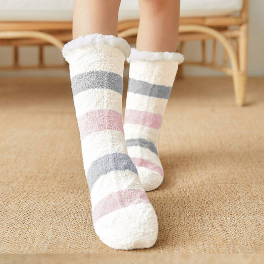 THICKENED TWISTED STRIPED PLUSH INDOOR SLIPPERS