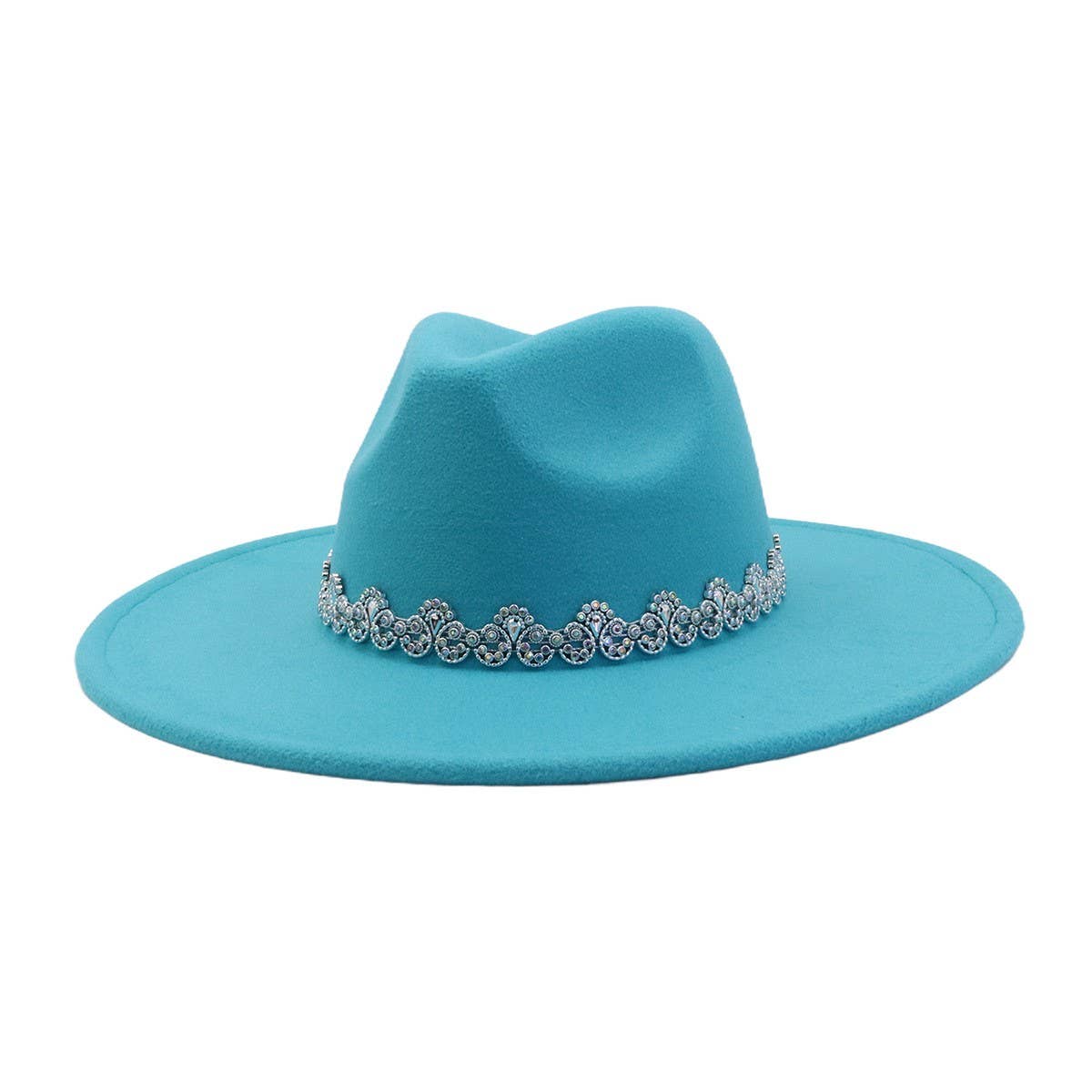 Men & Women Wool Blend Fedora Hat Heart Top_CWAH04386