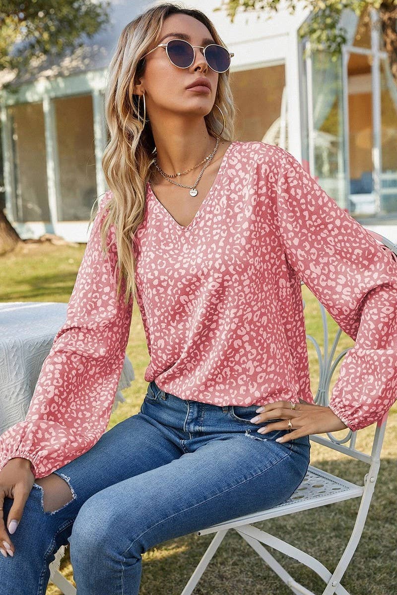 V NECK PULLOVER CHIFFON PRINT STYLE BLOUSE_CWTBLL0590