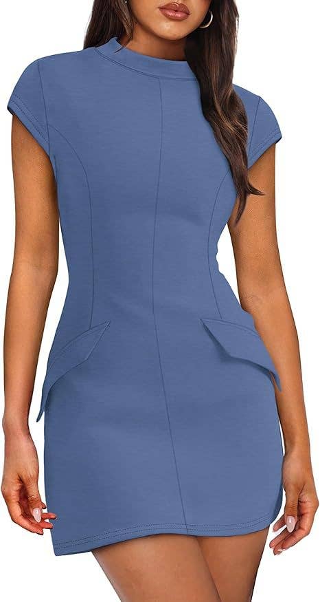 Round-neck tight-fitting short-sleeved dress