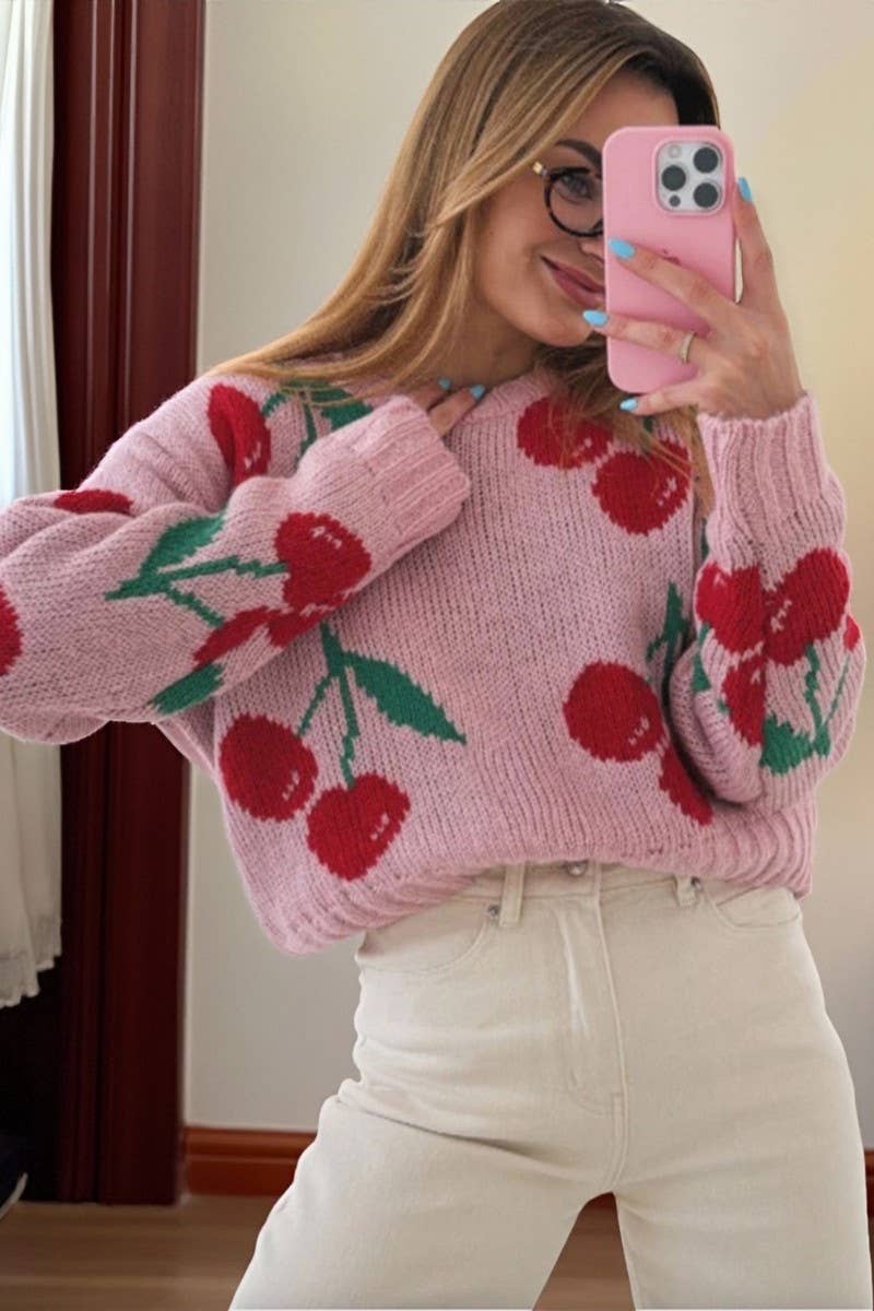 CWOSWL07427_YIN TAO JACQUARD ROUND NECK PULLOVER SWEATER