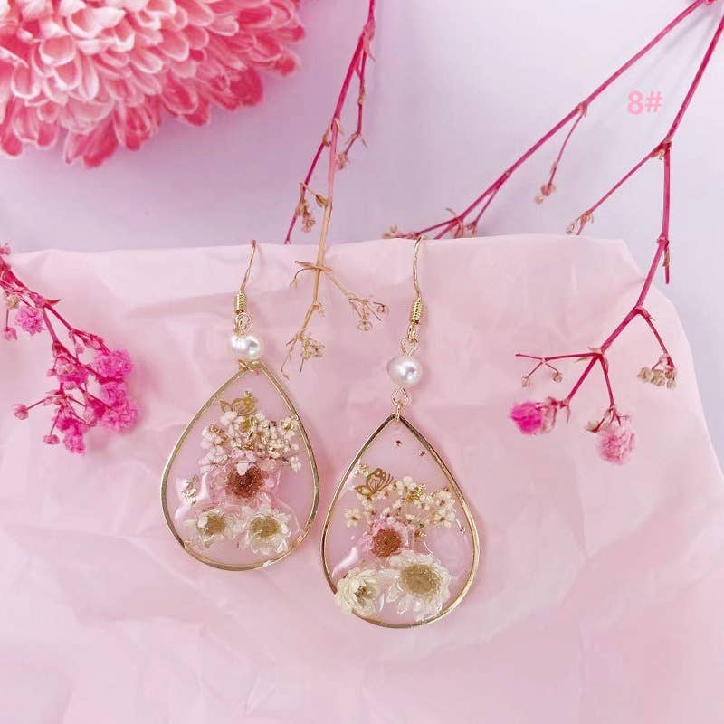 Geometric natural real dried flower earrings